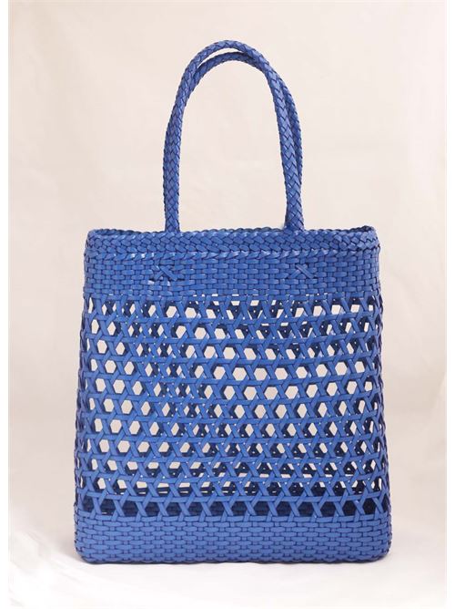 Borsa a spalla in pelle intrecciata blu Laboratorio Capri | 082COBALTBLUE